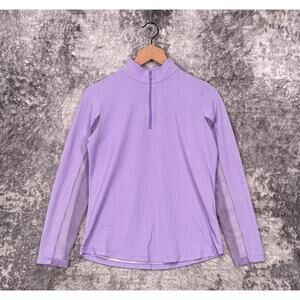 Ibkul Sun Shirt Small Womens Purple Gingham Check UPF 50 Vented 1/4 Zip